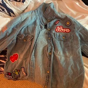 Oversized jean flannel with patches